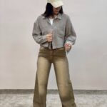 شلوار بگ‌‌ جین تینت قهوه ای