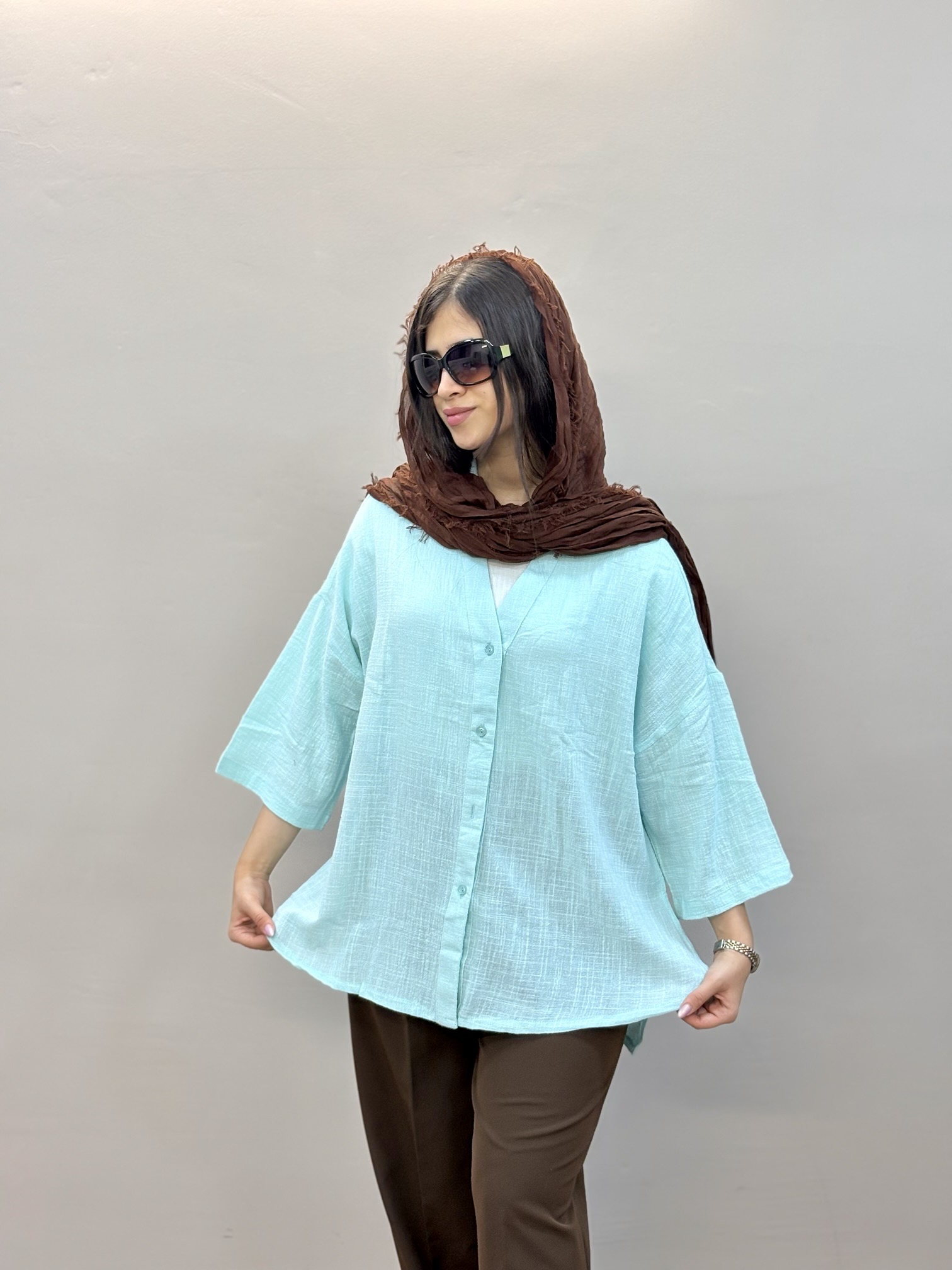 IMG_7143 شومیز لینن دو نخ کادین کد ۶۰۰ - Image 1