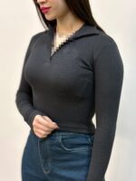 کراپ یقه دار استین بلند  1698