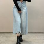 شلوار جین شافل قد 90 ابی روشن6249