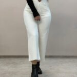 شلوار جین سفید واید کات 3909