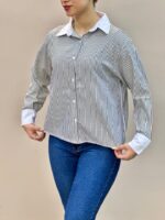 شومیز نخ پنبه راهراه مچدار  زارا - Image 9