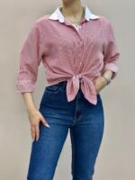 شومیز نخ پنبه راهراه مچدار  زارا - Image 4