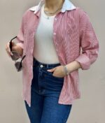 شومیز نخ پنبه راهراه مچدار  زارا - Image 3