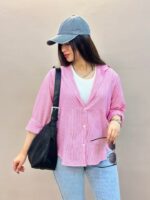 شومیز راه راه نخ پنبه تابستانه - Image 3
